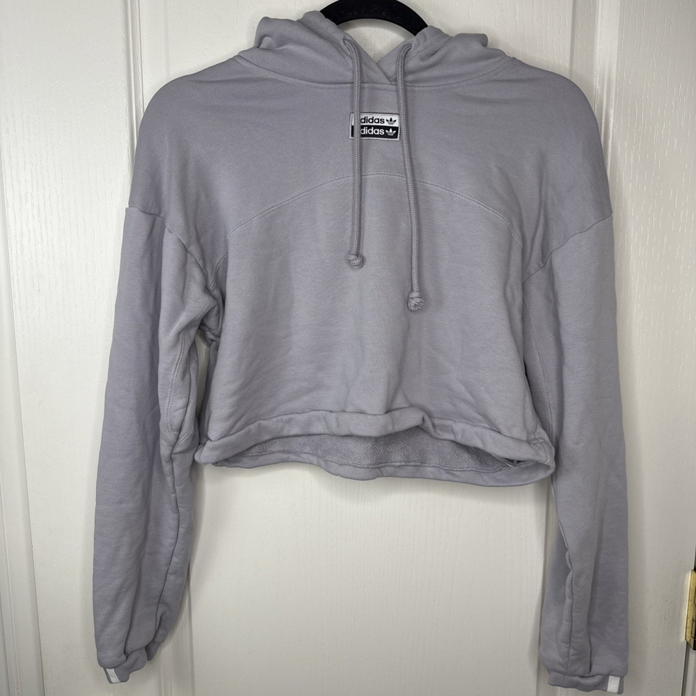 Adidas Originals RYV Cropped Hoodie Womens Small Lilac Purple Double Logo Y2K